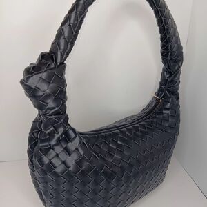 Black Woven Shoulder Bag - Sleek Hobo Style